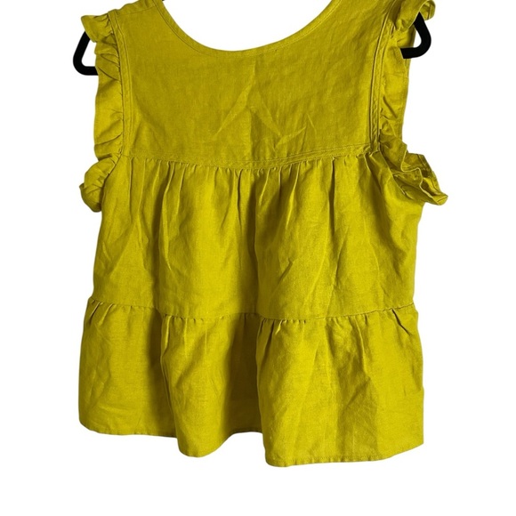 Calligraphie Yellow Sleeveless Ruffle Top linen blend size small - Picture 8 of 8